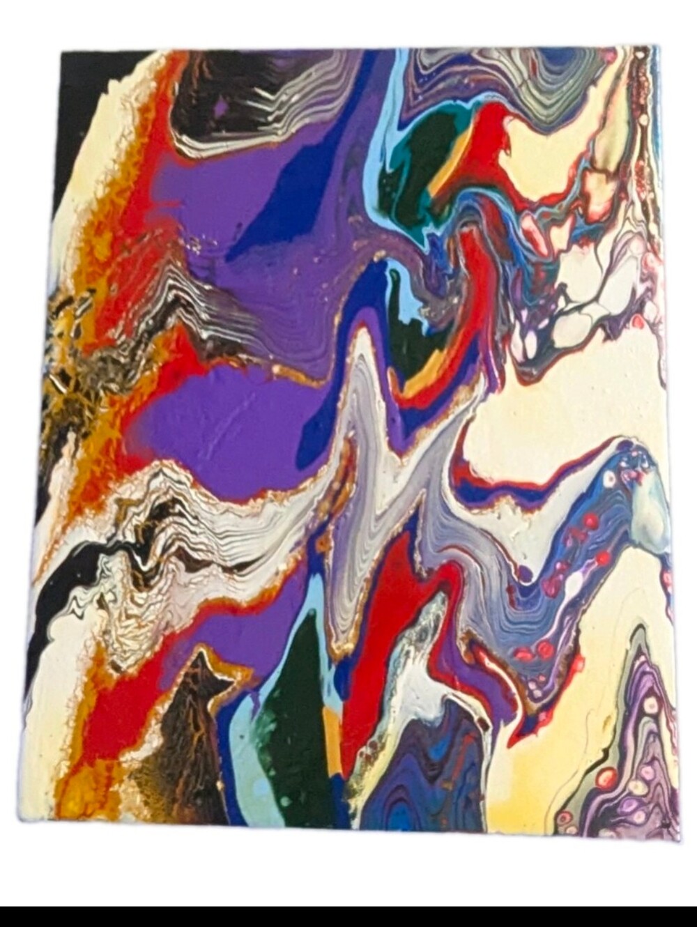 Abstract Fluid Pour Painting Purple Red Acrylic 8" x 10" Home Decor Wall Art